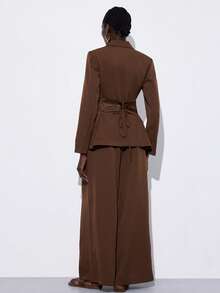 Aveloria Modichic New Fashionable Modern Suit Set With Waist Sash, Double-Layer Four-Way Stretch Faux Pocket Women's 2 Pieces Suit - Brown - View 2