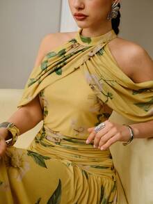 ZEYLAH Kleid mit Krawattenkragen, floralem Muster, elegant und romantisch, Urlaubsstimmung, Frühling/Sommer - Verschiedenfarbig - Übersicht 2