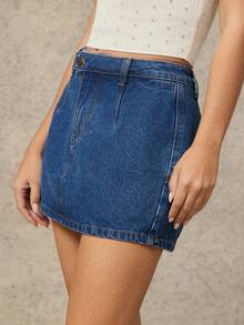 WESTFADE Button Front Cotton Blend Denim Mini Skort Spring, Resort Wear, Summer, Casual, Cute, Boho, Nashville, Cowgirl, Western Clothes For Women, Vacation - Dark Wash - View 4