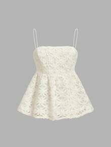 SHEIN MOD Áo hai dây nữ thời trang đi nghỉ mát với viền bèo nhún - trắng - Xem 3