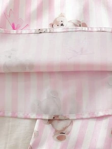 女童条纹小熊印花仿丝吊带背心和短裤两件套睡衣套装 - 彩色 - 查看 8
