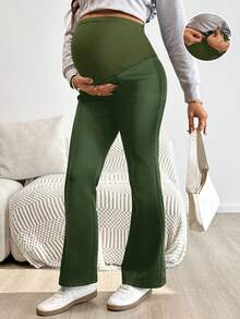 Modmama Maternity Solid Color Adjustable Waist Casual Versatile Daily Wear Pants - Army Green - View 2