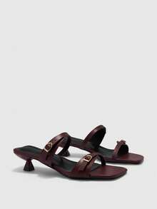 CUCCOO BIZCHIC Spring And Summer New Outdoor Women's Black Square Toe Open-Toed High-Heeled Sandals Women's Stiletto French With Skirt Strappy Sandals Spring Shoes - Burgundy - View 7