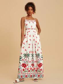 Travachic 女士热带植物印花无袖连体裤，适合夏季度假 - 彩色 - 查看 5