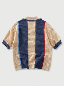 ROMWE MEN Prep Men's Color Block Letter & Number Print Casual Versatile Daily Wear Knit Short Sleeve Top - Multicolor - View 2