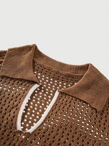 ROMWE MEN Prep Men's Street Style Collegiate Embroidered Knit Sweater - Mocha Brown - View 3