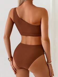 Swim Chiccia Bộ đồ bơi tankini nữ màu trơn với phụ kiện vòng kim loại trang trí, thích hợp mặc đi biển vào mùa hè. - màu nâu - Xem 2