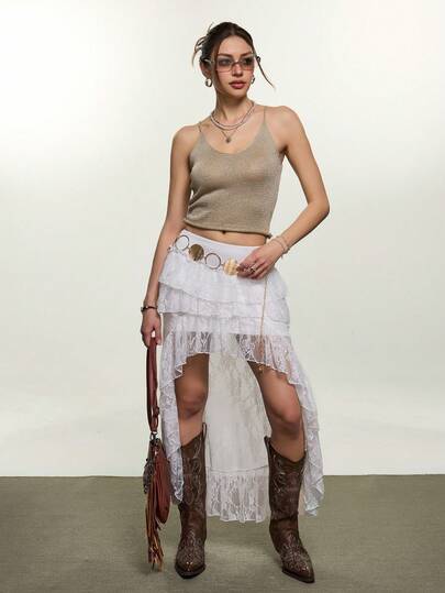 Rina Fox Women's Casual Solid Color Cropped Knit Camisole For Summer