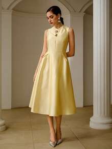 ZEYLAH Design Collar Sleeveless Elegant Long Dress, Spring/Summer - Yellow - View 4