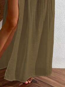 Swim Vcay Váy maxi mùa hè dành cho nữ, màu trơn, xẻ tà bên hông, thích hợp mặc đi biển. - Màu nâu  Mocha - Xem 4