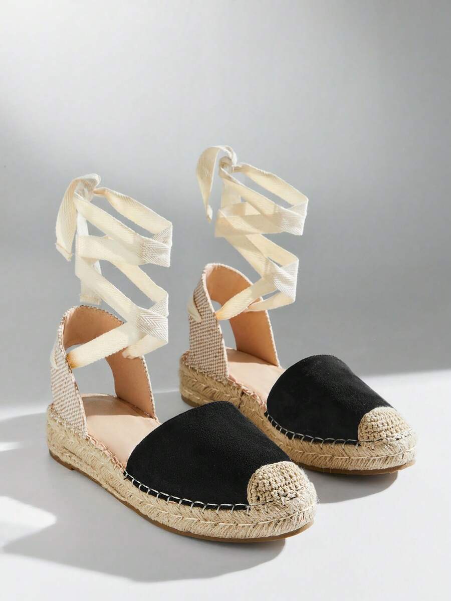 SHUZIA Women's Faux Suede Tie-Up Straps Round Toe Espadrilles - Black - View 1
