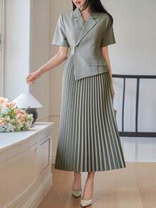 DAZY Đầm dài tay cài một nút màu trơn thanh lịch dành cho nữ, đầm dự tiệc cưới, đầm hè cho nữ. - màu xanh lá - Xem 6