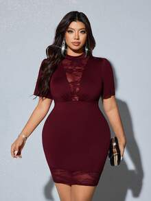 Viva Relle Đầm ren phối ren cổ tròn thanh lịch dành cho nữ, cổ chữ V và viền ren. - Màu Đỏ Sâu - Xem 4