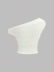 SHEIN Girlism Tween Girls White Textured Knit Jacquard Casual Vacation Elegant Asymmetric Shoulder Short Sleeve Fitted T-Shirt Co-Ord Set, Boho Tropical, Wedding Guest, Graduation, Brunch, St. Patrick's Day, Spring Break, Easter, Music Festival - White - View 9