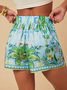 Travachic 印花系带裹身短裤，度假，热带风情，波西米亚风，西部风情，夏季服装，夏季服饰，女士沙滩装，女士沙滩度假装，女士度假装，沙滩短裤，春夏装，节日装，沙滩度假装，正式毕业典礼装，女士工作装 - 綠色 - 查看 2