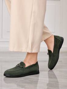 Sleekvia Casual Versatile Commuting Fringe Decor Flat Loafers - Green - View 3