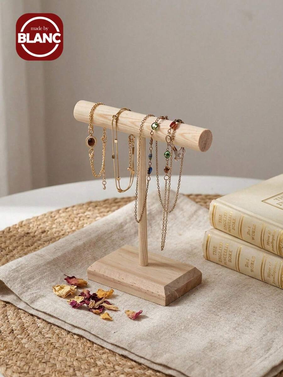 Madebyblanc 1 pieza Organizador de almacenamiento multifuncional con grano de madera natural en forma de T, soporte para exhibir pulseras y joyas para uso en tienda minorista, hogar, regalo, fiesta de boda, decoración, vitrina decorativa