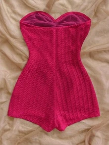SHEIN PETITE CURVE Áo liền quần quây ngực màu trơn dáng rộng, cỡ lớn, kiểu xoắn. - Màu Hồng Tươi - Xem 2