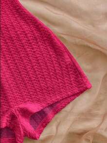 SHEIN PETITE CURVE Áo liền quần quây ngực màu trơn dáng rộng, cỡ lớn, kiểu xoắn. - Màu Hồng Tươi - Xem 5