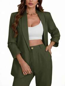 Aveloria Modichic Áo blazer dáng suông cổ bẻ, mở phía trước. - màu xanh lá - Xem 5