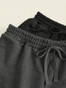 Comfortcana 2 chiếc quần thể thao ống rộng màu trơn dành cho nữ - Màu xám đen - Xem 5