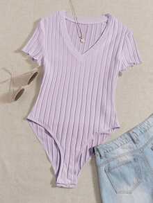 SHEIN EZwear 紫色丁香大尺碼短袖連身泳衣 短袖泳裝 紫色連身衣 薰衣草色女裝 淡紫色上衣 - 紫丁香色 - 查看 1