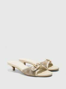 CUCCOO BIZCHIC صنادل نسائية بتصميم إبزيم للارتداء اليومي ذات كعب رفيع - أوف وايت - مشاهدة 2