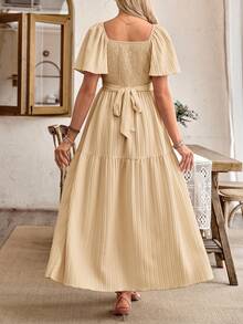 SHEIN Maternity A-Line Dress With Ruffle Sleeves, Bow Back Design - Apricot - View 2