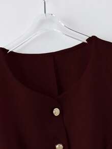SHEIN Clasi Plus Size Women Elegant Refined Versatile Solid Color Single-Breasted Vest - Burgundy - View 5