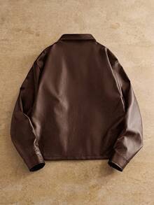 HIMLAND Men's Coffee Brown Western Style Polyurethane Jacket With Collar Long Drop Shoulder Sleeves And Zipper Details - Coffee Brown - View 2