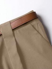 SHEIN Tall CURVE Quần ống đứng xếp ly tối giản dành cho nữ, cỡ lớn (TALL), thích hợp đi làm. - Màu Khaki - Xem 6