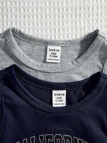 4 pièces Ensemble débardeur et short imprimé ours et lettres pour bébé garçon, 2 pièces - Multicolore - Voir 4