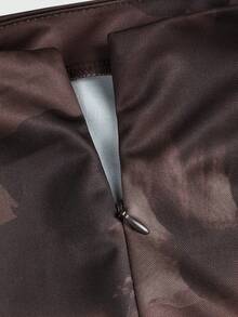 Siren Gaze Vestido mini ajustado con cuello fruncido y estampado floral para mujer - Marrón Chocolate - Ver 4