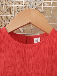 SHEIN Ensemble débardeur et short en tissu texturé de couleur unie, décontracté pour jeune fille en été, pour les vacances et les déplacements - Rouge - Voir 10