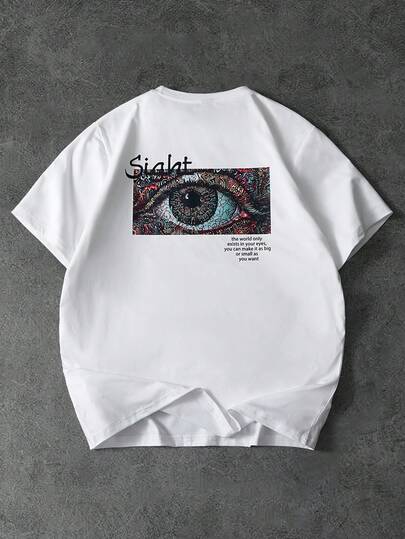 PAVTROS 男士夏季眼睛印花口号图案圆领短袖休闲 T 恤，男友礼物，适合外出