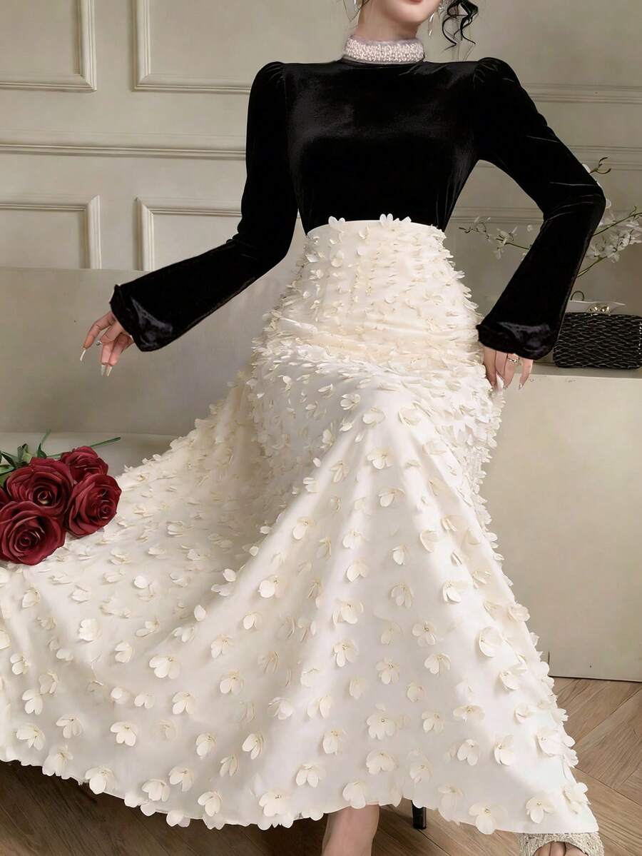 DAZY Đầm midi thanh lịch mùa xuân & hè với thiết kế đính cườm, thắt eo, phù hợp cho các dịp thường nhật, nghỉ mát, đám cưới, tiệc tùng, đi làm. - màu đen - Xem 1