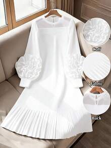 GlowEve CURVE Đầm dài tay xếp ly họa tiết hoa 3D màu đen cỡ lớn - trắng - Xem 1