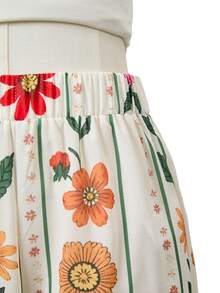 Balvessa Women's Floral Print Wide Leg Pants, Vacation Style - Multicolor - View 5