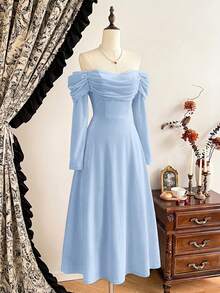 Vintamour 复古优雅女士连衣裙，带口袋，休闲假日派对连衣裙，红色冬季女装，女士冬季服装，女士圣诞节服装，圣诞节服装，新年服装，新年服装，女士感恩节服装，冬季连衣裙，女士圣诞连衣裙，圣诞派对连衣裙，女士新年夜连衣裙，优雅派对连衣裙，女士毕业礼服，女士优雅连衣裙，女士正式连衣裙 - 淺藍色 - 查看 4