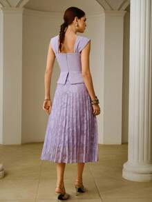 ZEYLAH Elegant Patchwork 2 In 1 Cut-Out Pleat Dress - Mauve Purple - View 3