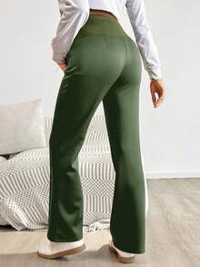 Modmama Maternity Solid Color Adjustable Waist Casual Versatile Daily Wear Pants - Army Green - View 7