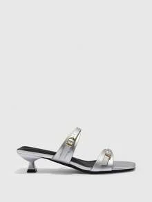 CUCCOO BIZCHIC 春夏新款户外女士黑色方头露趾高跟凉鞋 女士细高跟法式裙摆绑带凉鞋 - 銀色 - 查看 2