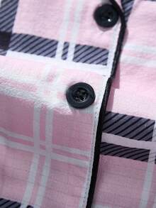 SHEIN Plaid Print Lapel Cardigan Women's Pajamas Set, Long Sleeve Top And Pants - Multicolor - View 3