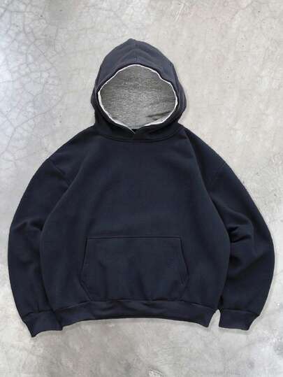 PAVTROS Men's Autumn Casual Solid Color Thermal Lined Hooded Sweatshirt, Featuring A Stylish Two-Tone Patchwork Hood. Made With Soft, Warm Fleece Fabric, Perfect For Autumn. Simple And Versatile Design, Easy To Match With Any Pants For Daily Outings Or Campus Life. An Excellent Gift For Your Boyfriend., Navy Blue Hoodie Men, Plain Blue Hoodie Men, Men Clothes Hoodie Navy Hoodie Plain Hoodie Cotton Hoodie Oversized Hoodie