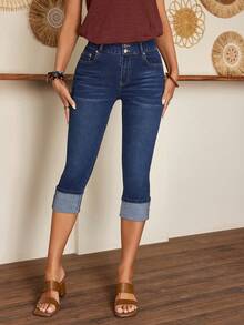 EMERY ROSE 女士时尚休闲七分牛仔裤 - 深色水洗藍 - 查看 1