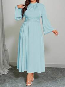 Elenzga Plus Size Women Elegant Vacation Dress - Blue - View 1