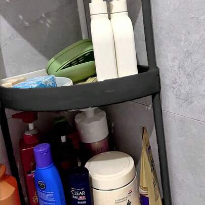 SHEIN 5 层浴室三角架，独立式带轮转角储物架，适用于卫生间、厨房、浴室、房间装饰物品，可调节和可移动收纳架