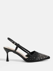 CUCCOO TILAWA Colored Rhinestone High Heel Empty Women's Shoes - Black - View 2