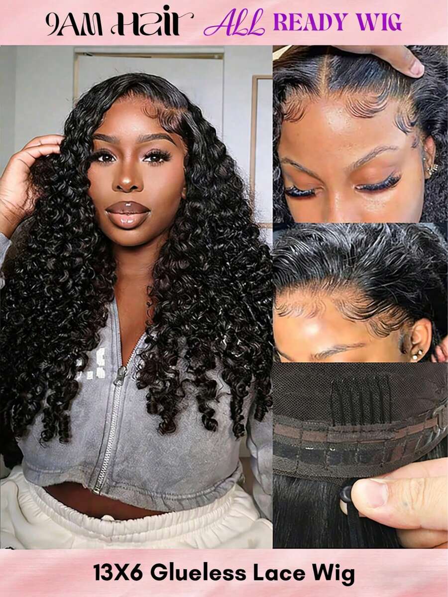ALL READY WIG 13*6 Wear&Go Glueless Water Wave Remy Human Hair Wig Pre- Plucked Bleached Knots Pre-Cut Transparent Lace Closure Wigs 180% Density - SNatural - View 1