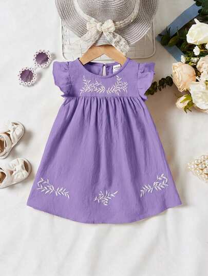 Baby Girl Summer Casual Embroidered Floral Loose Fit Sleeveless Dress